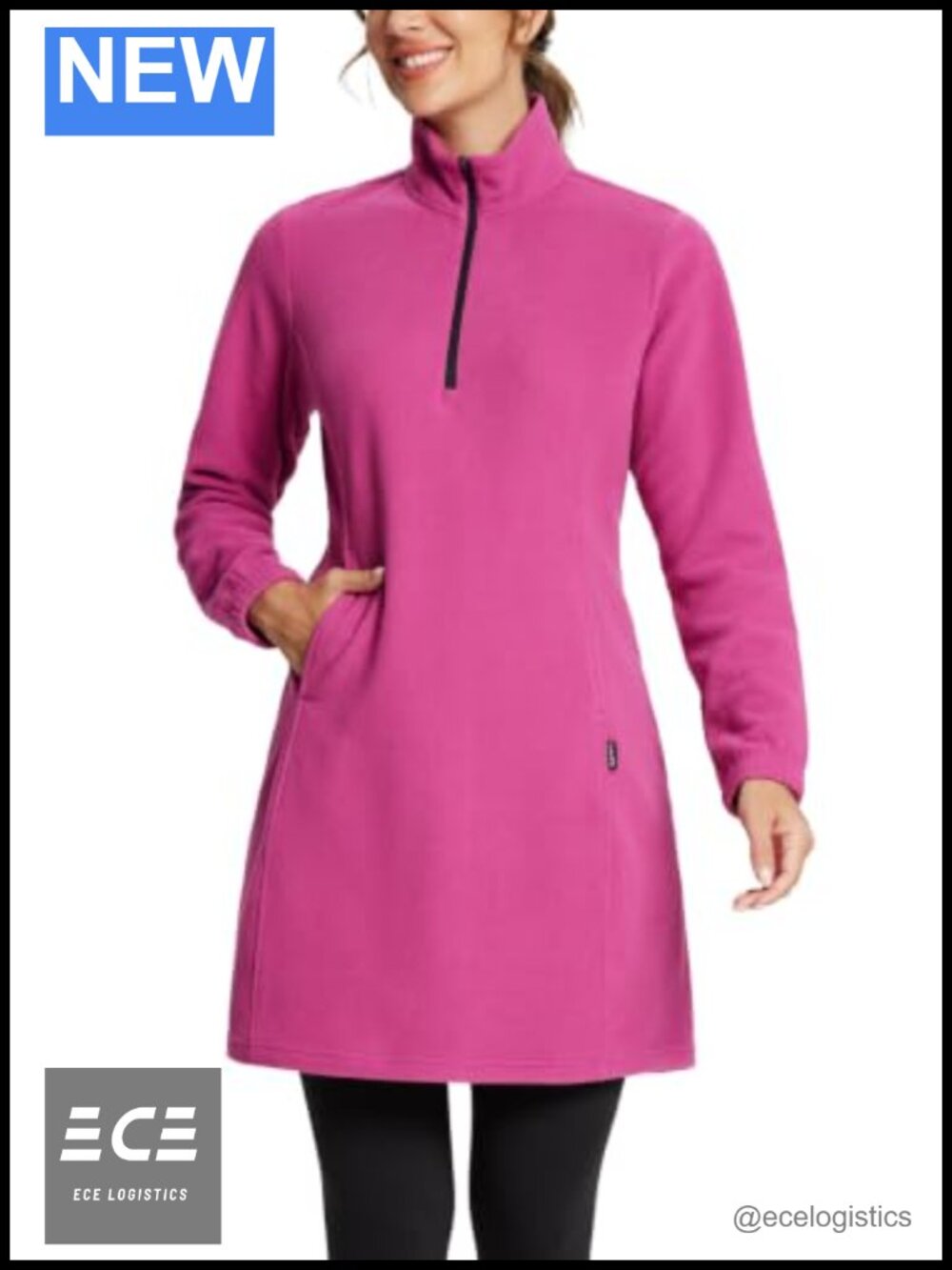 Fleece Tunic Dress Long Quarter Zip Pullover Kangaroo Pocket